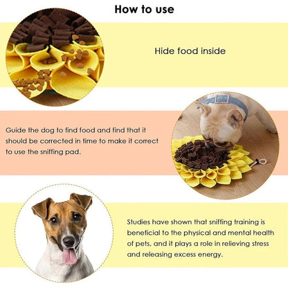 Non Slip Dog Sniffing Snuffle Mat Washable Sunflower Slow Feeding Food Pet Nosework Training Treat - Bark N Wish