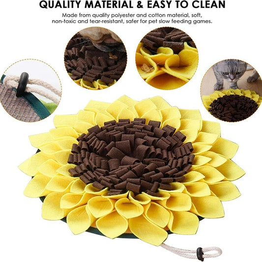 Non Slip Dog Sniffing Snuffle Mat Washable Sunflower Slow Feeding Food Pet Nosework Training Treat - Bark N Wish